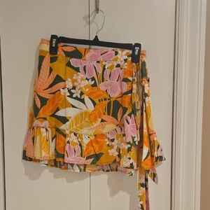 Aerie Floral Wrap Style Mini Skirt - Pink, Orange, Green